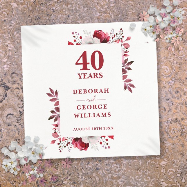 Servilleta De Papel Ruby Elegant Floral 40º Aniversario Boda (Ruby Elegant Floral 40th Wedding Anniversary Napkins)