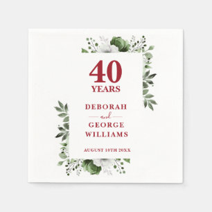 Servilleta De Papel Ruby Greenery Floral 40º aniversario Boda