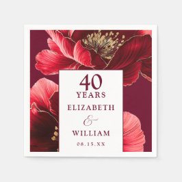 Servilleta De Papel Ruby Red Elegant Floral 40 Aniversario