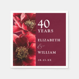 Servilleta De Papel Ruby Red Elegant Modern Floral 40 Aniversario