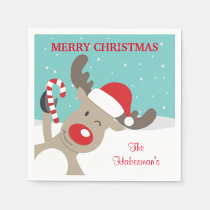 Servilleta De Papel Rudolph Reno personalizado con bastón de caramelo