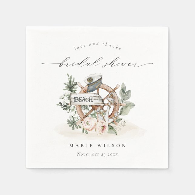 Servilleta De Papel Rueda de ancla náutica hoja floral boda (Anverso)