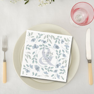 Servilleta De Papel Ruidosa y agitada ampersand azul y Boda floral
