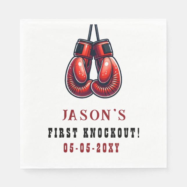 Servilleta De Papel Rumble rojo primer cumpleaños de boxeo de Knockout (Anverso)