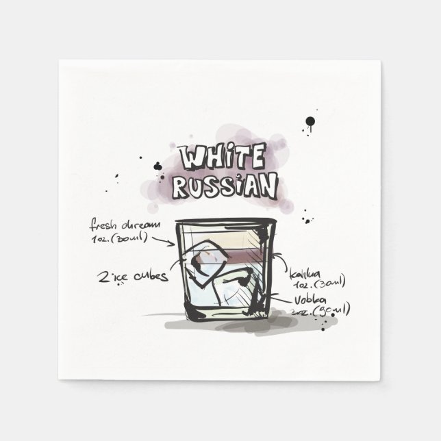 Servilleta De Papel Ruso blanco Receta Ruso de Cocktail Napkin (Anverso)
