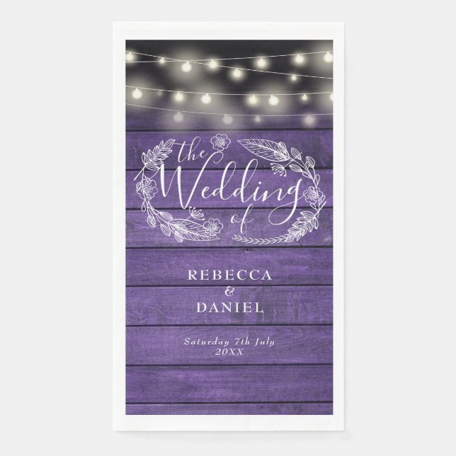 Servilleta De Papel Rusple Purple Wood String ilumina a Boda floral (Anverso)