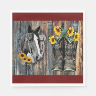 Servilleta De Papel Russe Western Horse Cowboy botas Sunflowers