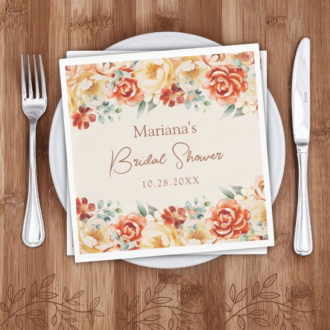 Servilleta De Papel Rust Beige Romantic Floral Bridal Shower (Subido por el creador)