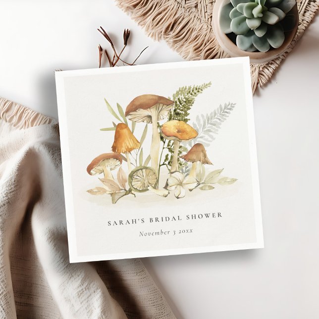 Servilleta De Papel Rust Naranja Mushroom Fern Foliage Bridal Shower (Subido por el creador)