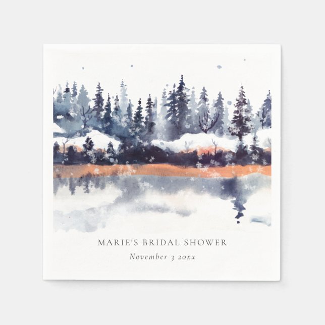 Servilleta De Papel Rust Naval Winter Pine Forest Snow Bridal Shower (Anverso)