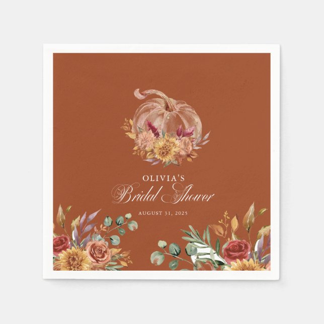 Servilleta De Papel Rust Terracotta Floral Pampas Grass and Pumpkin (Anverso)