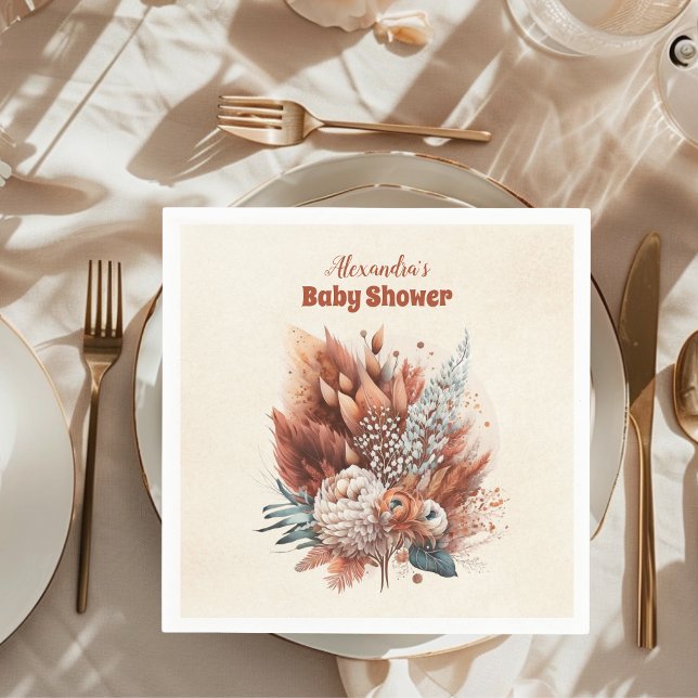 Servilleta De Papel Rust Terracotta Flowers Baby Shower (Subido por el creador)
