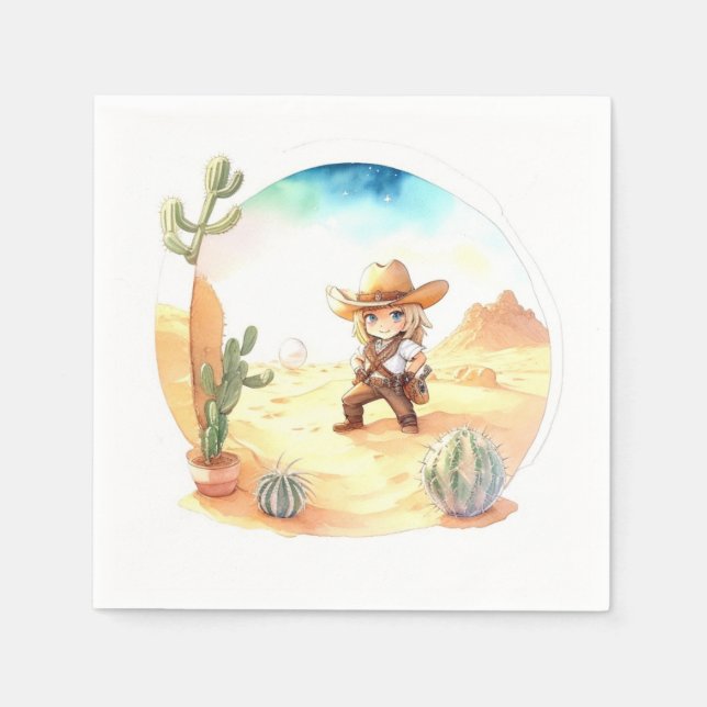 Servilleta De Papel Rustic Adventure Wild West Cowboy Baby Shower (Anverso)