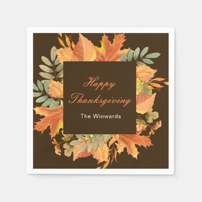 Servilleta De Papel Rustic Autumn Fall Leaves Square Thanksgiving  (Anverso)