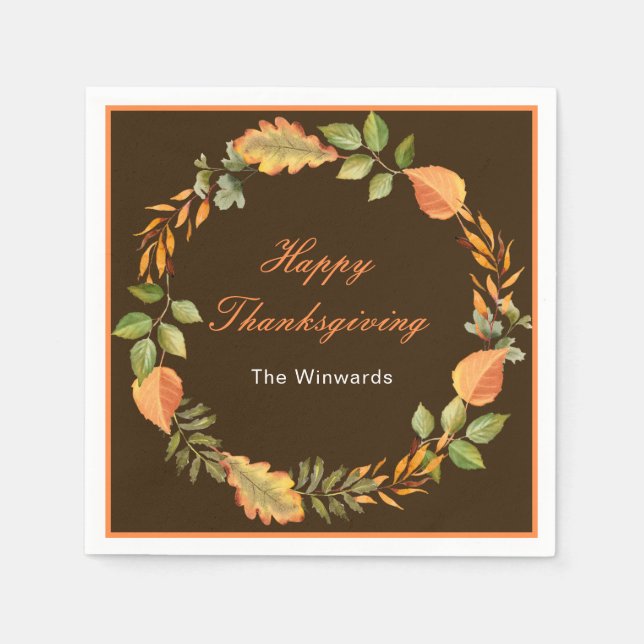 Servilleta De Papel Rustic Autumn Fall Leaves Square Thanksgiving  (Anverso)