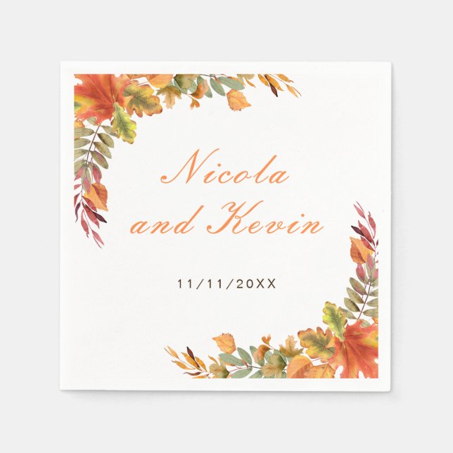 Servilleta De Papel Rustic Autumn Fall Leaves Wedding Thank You (Anverso)