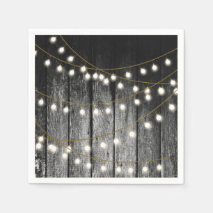 Servilleta De Papel Rustic Barn Black Wood Gold String Luces