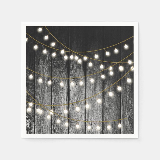 Servilleta De Papel Rustic Barn Black Wood Gold String Luces (Anverso)