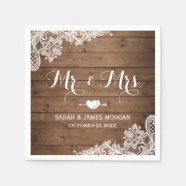 Servilleta De Papel Rustic Barn Wood Lace Mr and Mrs Boda