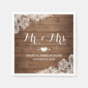 Servilleta De Papel Rustic Barn Wood Lace Mr and Mrs Boda
