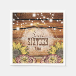 Servilleta De Papel Rustic Barn Wood String ilumina los girasoles