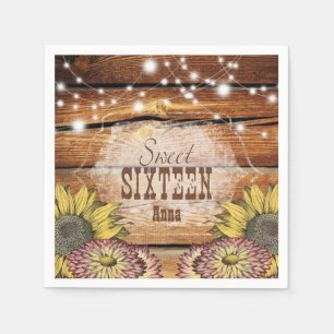 Servilleta De Papel Rustic Barn Wood String ilumina los girasoles