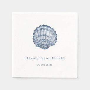 Servilleta De Papel Rustic Blue Seashells Marine Ocean Beach Wedding