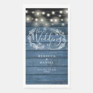 Servilleta De Papel Rustic Blue Wood String ilumina a Boda floral