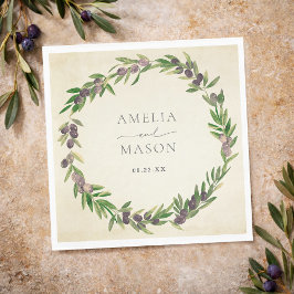 Servilleta De Papel Rustic Botanical Olive Wreath Wedding Napkins