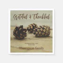 Servilleta De Papel Rustic Brown Pinecones Custom Name Thanksgiving