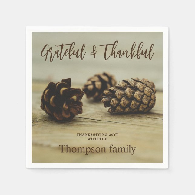 Servilleta De Papel Rustic Brown Pinecones Custom Name Thanksgiving (Anverso)