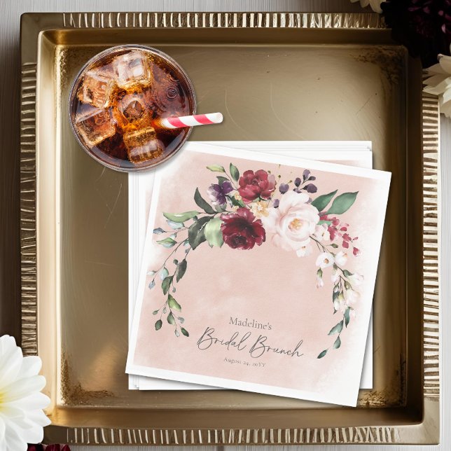 Servilleta De Papel Rustic Burgundy & Blush Pink Roses Bridal Brunch (Rustic Burgundy & Blush Pink Roses Bridal Brunch Napkins)