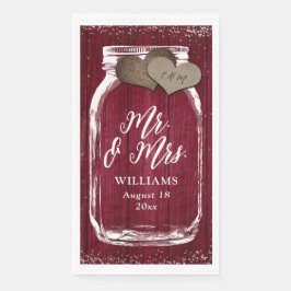 Servilleta De Papel Rustic Burgundy Mason Jar Wood Mr & Mrs Boda