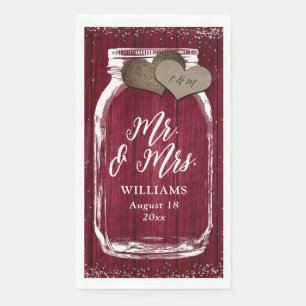 Servilleta De Papel Rustic Burgundy Mason Jar Wood Mr & Mrs Boda
