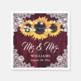 Servilleta De Papel Rustic Burgundy Sunflower Sr. y Sra. Boda