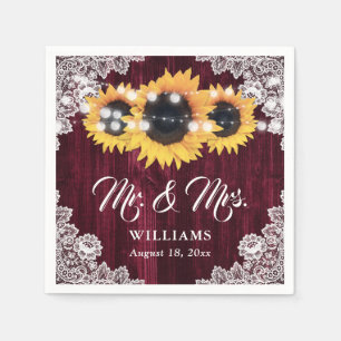 Servilleta De Papel Rustic Burgundy Sunflower Sr. y Sra. Boda