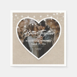 Servilleta De Papel Rustic Burlap Heart String Luces Boda Foto