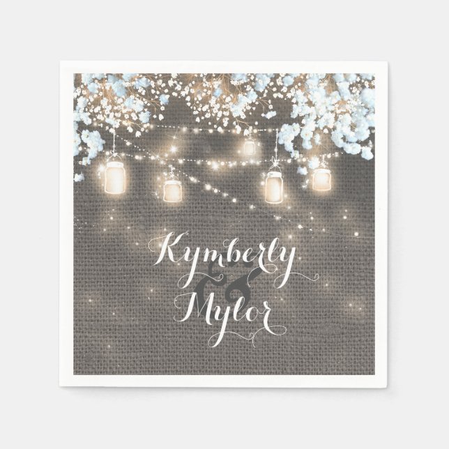 Servilleta De Papel Rustic Burlap Lughts Mason Jars Boda (Anverso)