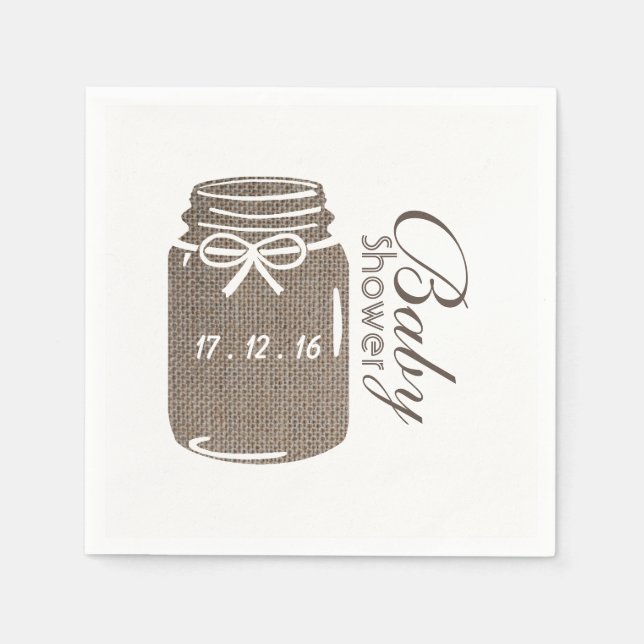 Servilleta De Papel Rustic Burlap Mason Jar Baby Shower (Anverso)