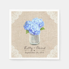 Servilleta De Papel Rustic Burlap Mason Jar Blue Hydrangea Boda