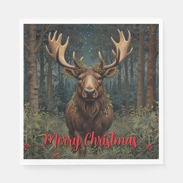 Servilleta De Papel Rustic Christmas moose deer boho woodland forest  (Anverso)