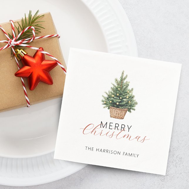 Servilleta De Papel Rustic Christmas Tree In Basket (Rustic Christmas Tree In Basket Dusty Green Napkins)