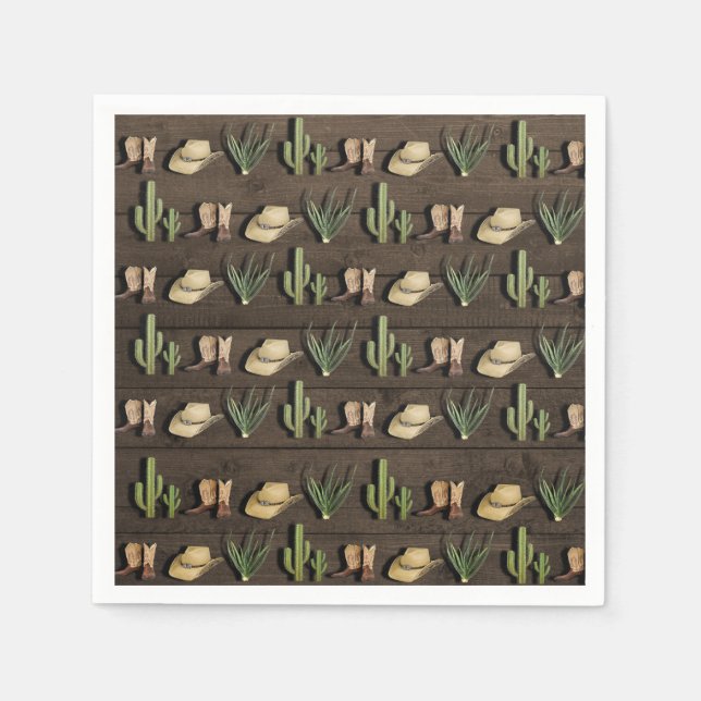 Servilleta De Papel Rustic Cowboy Western Rodeo Wooden Birday Party (Anverso)