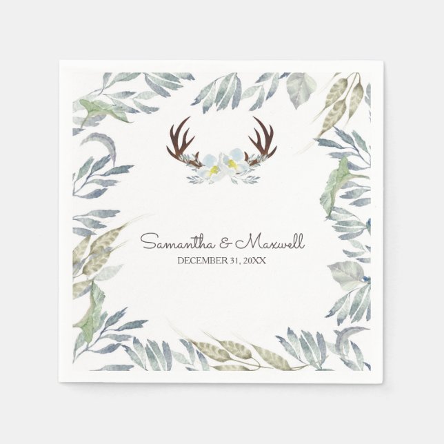 Servilleta De Papel RUSTIC Deer Antler and Greeneration, azul (Anverso)