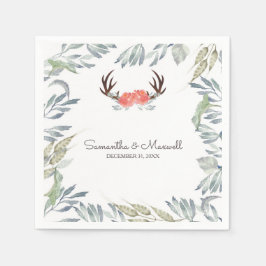 Servilleta De Papel RUSTIC Deer Antler and Greenery, Peach