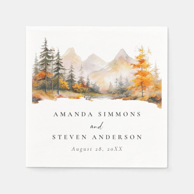 Servilleta De Papel Rustic Fall Mountain Pine Forest Wedding (Anverso)