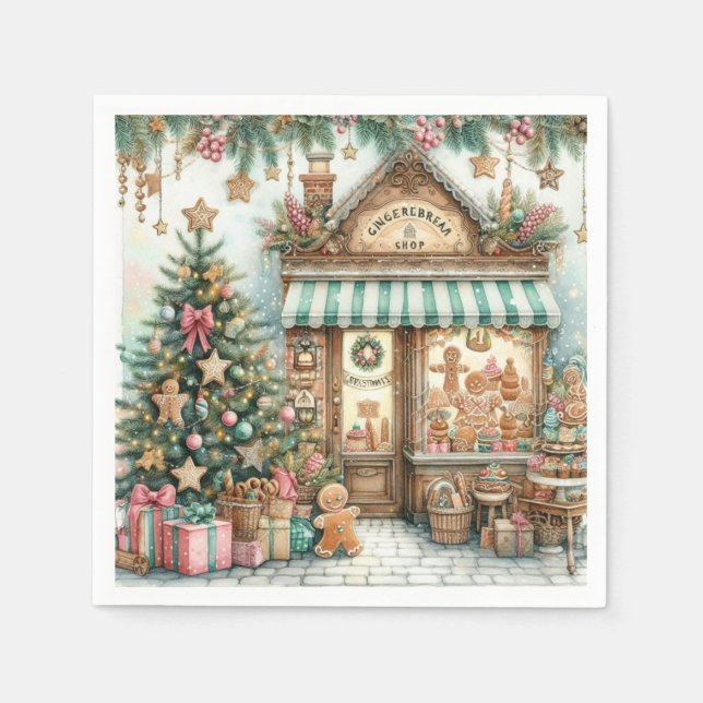 Servilleta De Papel Rustic Gingerbread Shop Napkins (Anverso)
