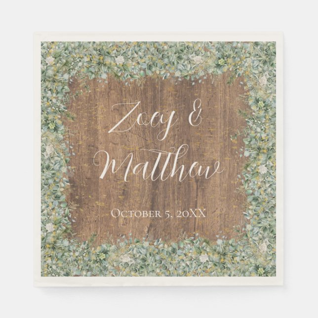 Servilleta De Papel Rustic Gold Eucalyptus & White Floral Wedding (Anverso)