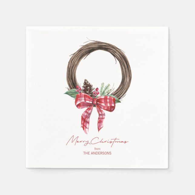 Servilleta De Papel Rustic Grapevine Wreath Feliz Navidad (Anverso)