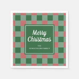 Servilleta De Papel Rustic Green Plaid Feliz Navidad